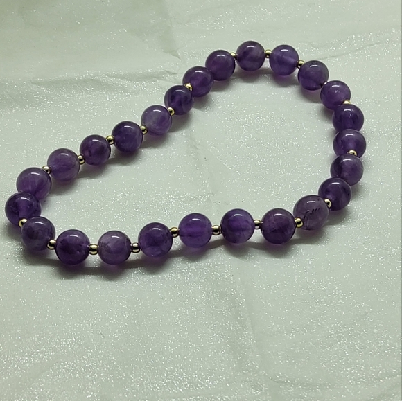 Amethyst  & 14k Plated Stretch Bracelet Last One - Picture 4 of 5